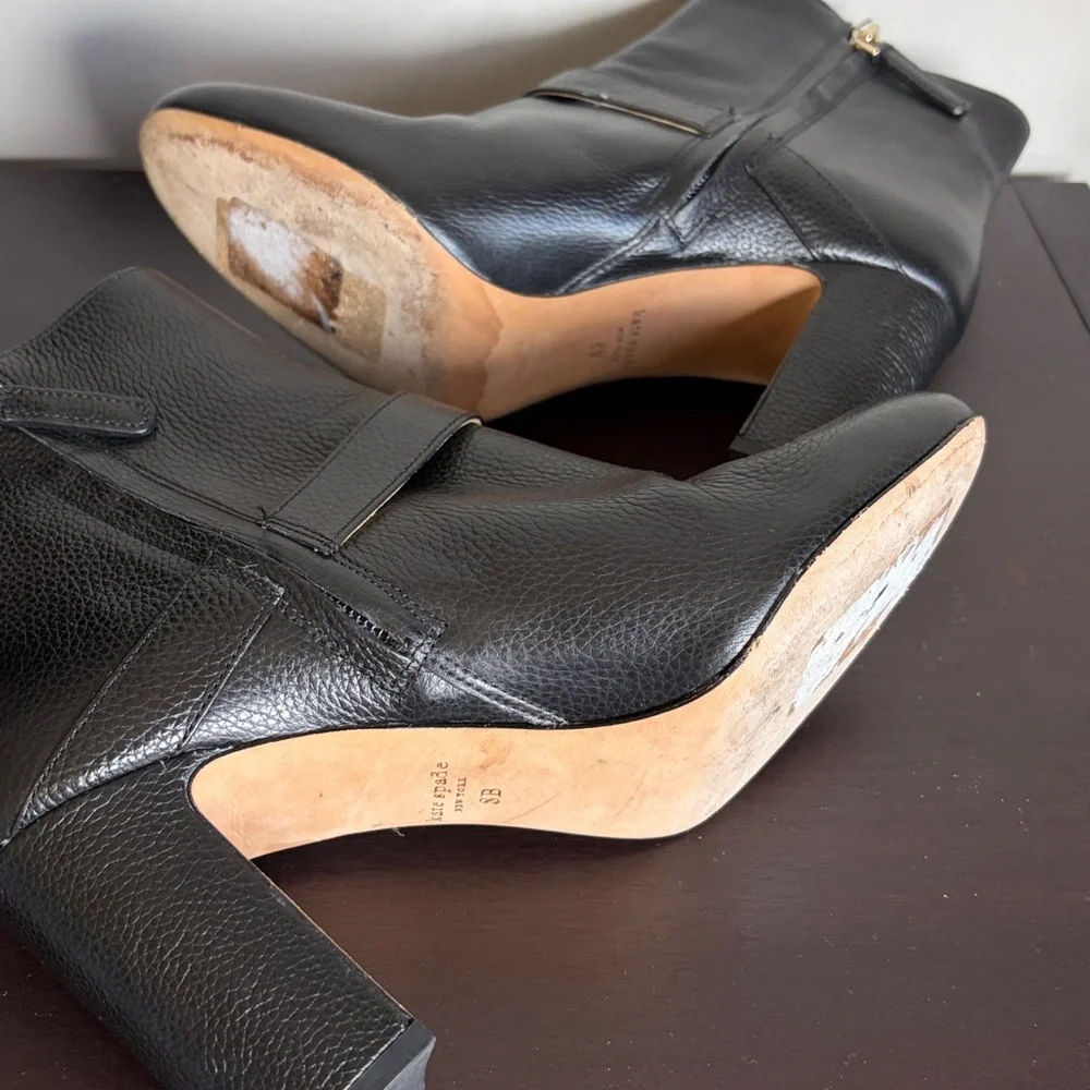 Kate Spade Thatcher Bootie Black Boot mini pebbled leather rounded closed toe 8
